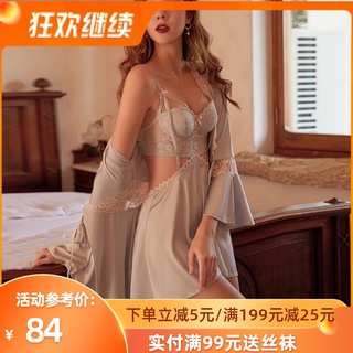 Sexy Pajamas Women's Spring and Autumn with Chest Pad Steel Ring Push up Hollow Hot Temptation Fairy