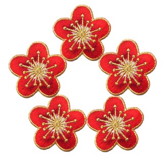 Red Embroidery Plum Blossom Flower Sew Iron On Patch Badges Bag Hat Jeans Fabric Applique