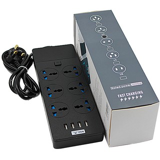 US Plug 3000W Power Strip Surge Protector Universal Plug Socket with 4 USB Ports 6 AC Outlet Overload Protection Switch Control Charging Station for Home, Office, Travel (9)