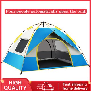 [Ready Stock]Waterproof Automatic Outdoor 4 Person Double Layer Instant Camping Family Tent (Blue) A (1)
