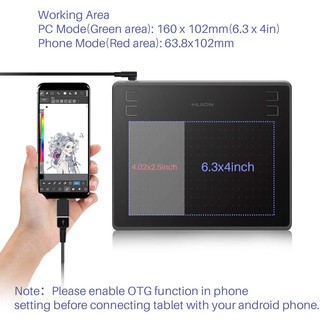 Kx9X HUION HS64 Digital Graphics Drawing Tablet Android Support