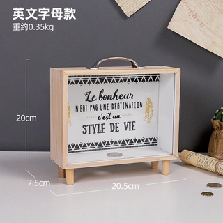 Nordic Wooden Piggy Bank Transparent Box Coin Collection Coin Bank Coin Storage Money Box Kids Gift