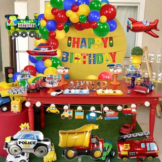MMTX Balloons Kids Birthday Decorations Transportation Theme Plane Train Police Car School Bus Yacht Fire Truck