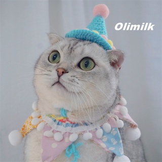 Pet Hats【Olimilk】Dream Ice Cream Original Custom Handmade Knitted Hat Pet Cat Dog Birthday Hat Headw (5)