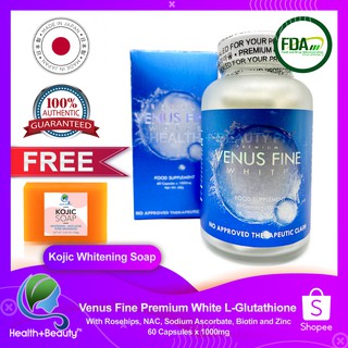 Premium Venus Fine White 8-in-1 Glutathione 1000mg 60 Capsules (FDA Approved)