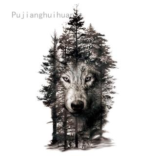 Pujianghuihuang Large Tattoo Sticker Wolf In Trees Fake Tattoo Henna Body Art Temporary Stickers
