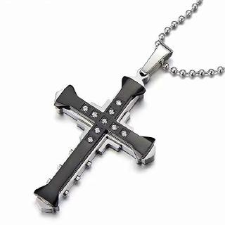 New Male Crystal Cross Pendant,Silver Gold Black Zirconia Cross Pendant,Necklace Stainless Steel Jewelry For Men,Alloy Dark Knight Pendant