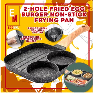 2 Hole Fried Egg Burger Pan Non-stick Ham Pancake Maker Wooden Handle Suitable For All Stove