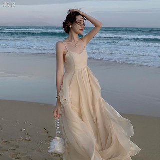 【ins】₪♈Sanya beach dress female summer sling seaside holiday dress wear fairy travel photo dress lon