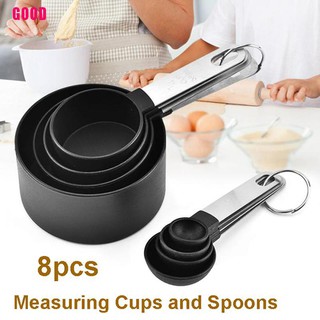 8Pcs/set Stainless Steel Measuring Cups and Spoons Set Kitchen Baking Gadget