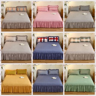 Solid Color Non-slip Bed Skirt Queen Size100% Polyester Bedspread Ruffle Bed Cover Pillowcase