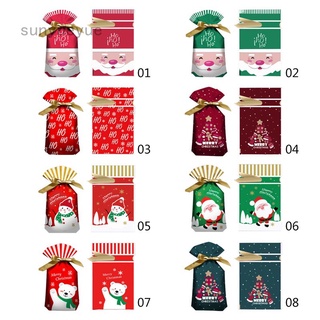 Sunyueyue 50pcs Christmas Gift Bag Candy Bag Xmas Pattern Drawstring Bag Christmas Cookie Bag for Party Decor (1)