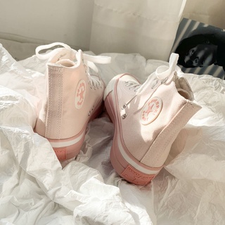 Women's gradient canvas shoes--∋Spring high help female canvas shoes pink girl heart 2021 new students han edition ulzzang tide Xuan wind ins (1)