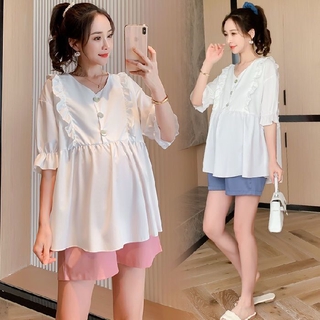 Maternity suit short sleeve large pregnancy loose casual shorts 2-piece set