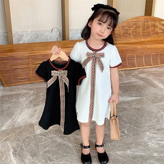 Girls' dresses summer new style baby girl Korean version of bowknot short-sleeved dress