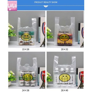 Bilibili 100PCS Thank You Printed Lovely Shopping Bags Supermarket Plastic Bag With Handle (5)