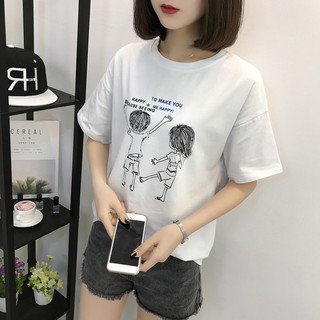 Korean Women Loose Casual T-Shirt Couple Short Sleeve Tops (1)