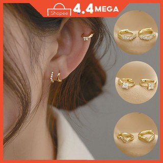 XiaboACC 14K Gold Plated Mini Zircon Hoop Earrings 1 Pair Piercing Cubic Zirconia Cartilage Stud Earrings (9)