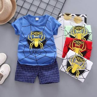[Ready Stock] Hot new Boy costume Spiderman boy t-shirts Short sleeve + shorts baby suit