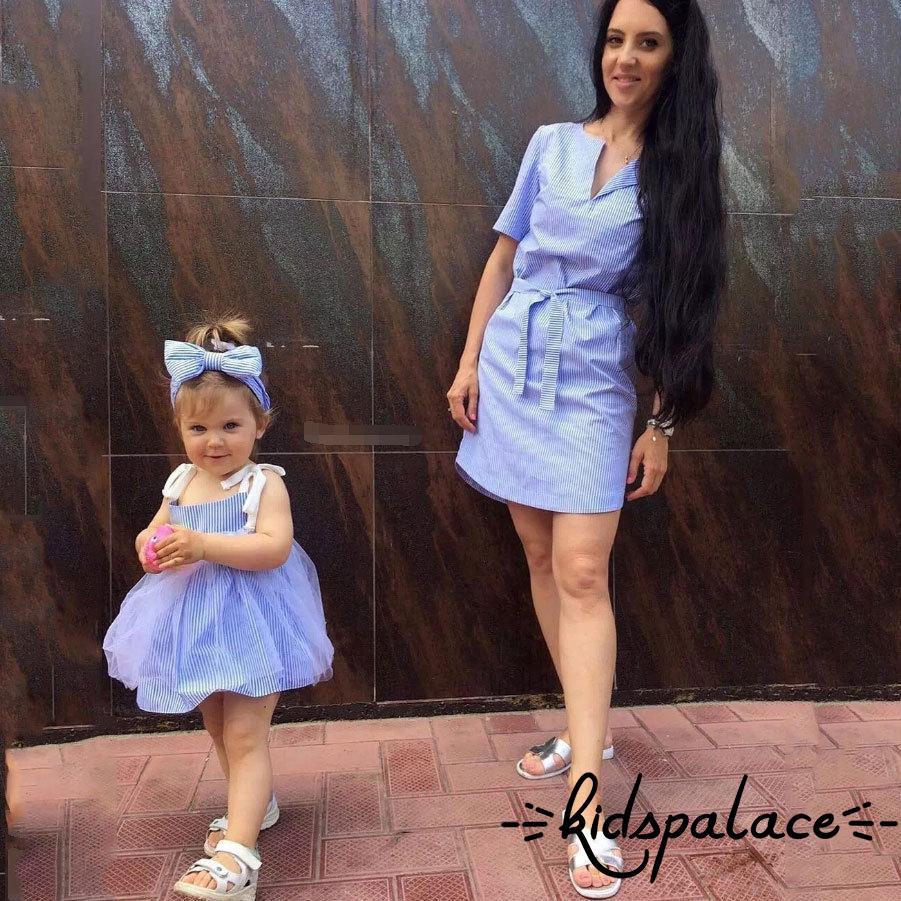EPP-Hot Mother and Daughter Stripe Dress Matching Women Kid (1)