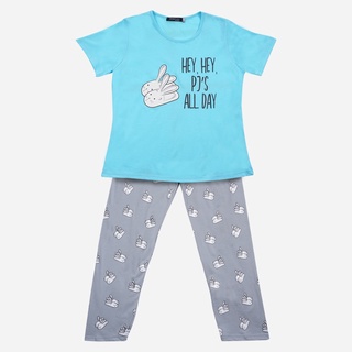 SM Woman Sleepwear Pajama Set All day print in Light Blue