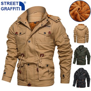 2021 Men Winter Casual Warm Thick Fleece Bomber Jacket Mens Military Cotton Jackets Men New Cargo