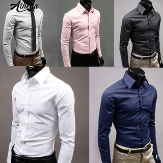 [COD] Men's Luxury Casual Formal Long Sleeve Slim Fit Business Dress Shirts Top (1)