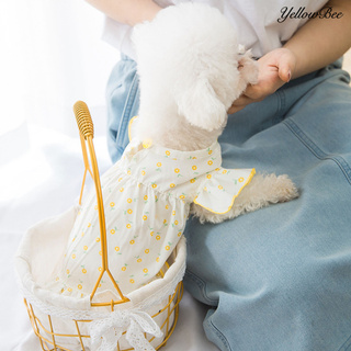 YellowBee Pet Skirt Ruffled Hem Two-legged Cotton Printing Dog Dress for Summer