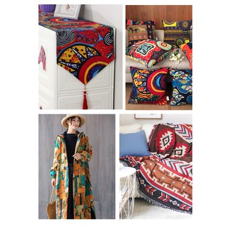 Hot selling❀♕Ethnic Printed Cotton Linen Cloth Sewing Patchwork Tablecloth Pillow Clothing DIY Decor