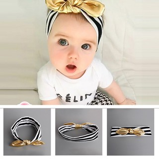Kids Gold Polka Dots Baby Cotton Headband Bow Head Wraps