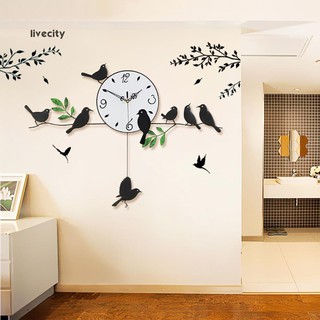 LiveCityCreative Modern Birds Analog Silent Quartz Swing Wall Clock Home Decor Gift