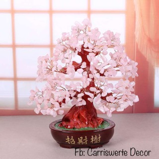 CARRISWERTE Feng Shui Decor Money Tree Wealth Crystal Gem Stones Money Tree Gem Tree -pink
