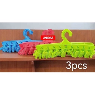 UNIDAS 3-PCS Plastic Hanger with 10 Clips per Hanger Closet / Drying Area Organizer