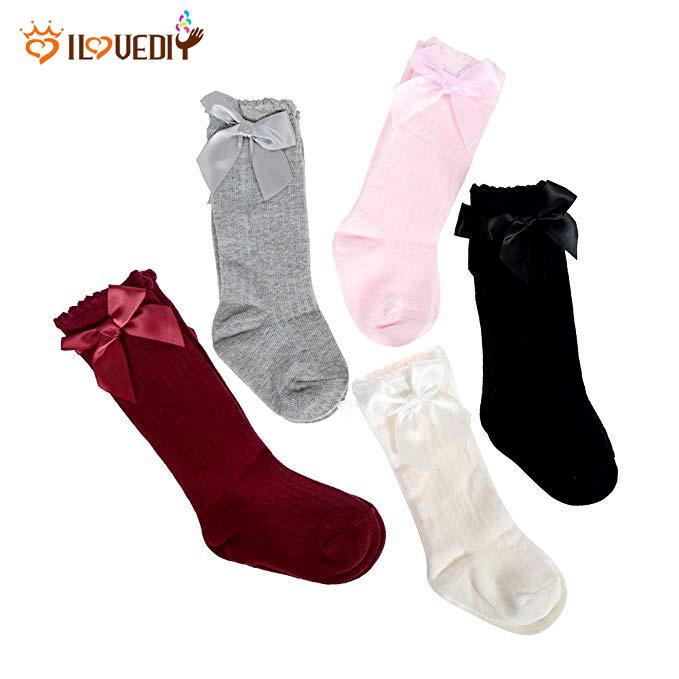 New Baby Girls Kids Toddlers Socks Cute Bow Knee High Long Soft Cotton Stockings