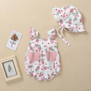 Superseller Newborn Baby Girls Pineapple Rompers Flare Sleeve Bodysuit Jumpsuit With Hat Set