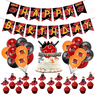 Naruto Akatsuki Theme Birthday Party Decoration Set Banner Cake Topper Balloon Kids Baby Birthday Party Needs