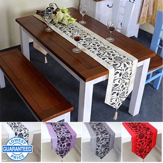 【COD&Ready Stock】 Simple Table Runner Cloth Floral Printed Taffeta Retro Decorative Wedding Bed Table Linen Decoration