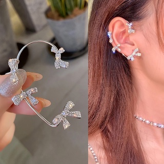 Temperament diamond-studded bow earrings 2021 new trendy female earrings niche high-end ear bone clip earrings (1)