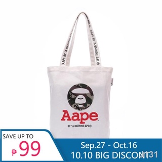 ◎✐☑White printed shoulder bag shopping bag casual fashion Bape A Bathing Ape