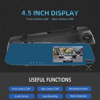 ☏◄EKLEVA 4.5 Inch IPS Screen Car DVR 1080P Dual Lens Rearview Mirror Camera Mirror DVR Loop Recordin