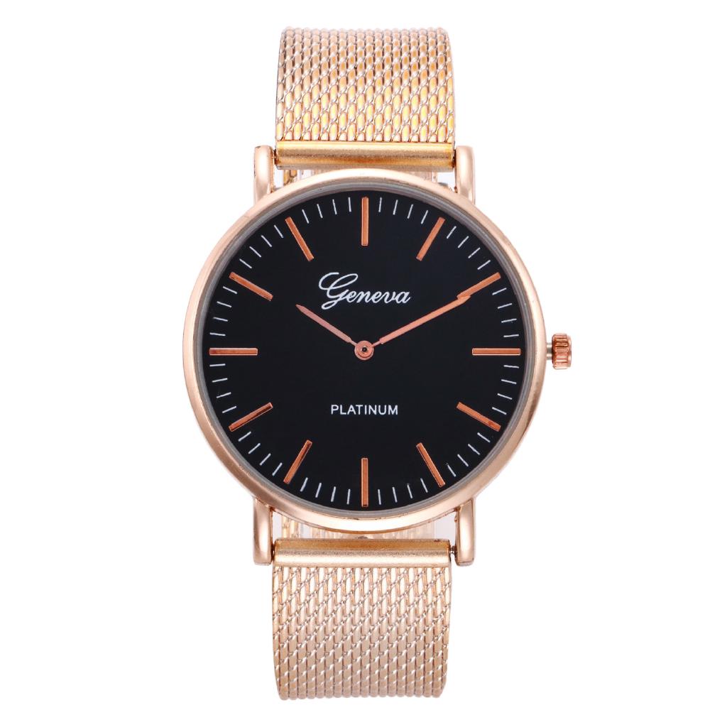 Casual fashion Geneva scale rose gold mesh belt watch male and female couple student watch (2)