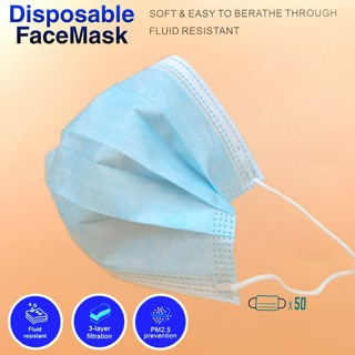 50 pcs disposable protective face mask dust proof and anti bacterial smelly proof