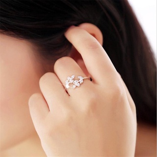 Korean diamond studded Mori leaf opening ring sweet life tree ring simple fashion ring