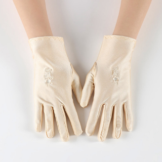 Solid color spandex elastic sunscreen gloves flower embroidery etiquette performance driving gloves (7)