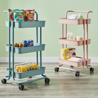 3-Tier Trolley Cart with Wheels and Handle Kitchen Utility Trolley Cart Shelf Storage