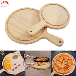 1 Pcs Wooden Pizza Paddle Cheese Serving Tray Plate Cutting Chopping Board Round
