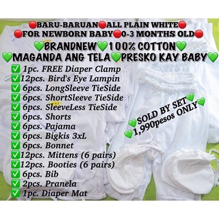 24-80 pcs. All Plain White Newborn Baby Clothes Package Set