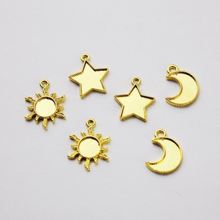 ❤❤ 30pcs Metal Frame Star Moon Sun Pendant Open Bezel Setting Cabochon UV Resin Charm Jewelry