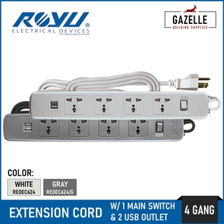 Royu Power Extension Cord Outlet with Individual Switches and USB - 4 Gang REDEC724