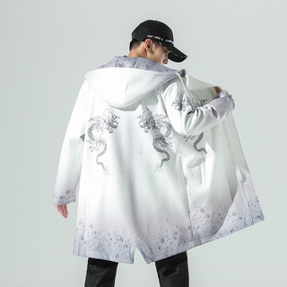 New Mens Hooded Jacket Long Oversized Trench Men Harajuku Style Long Trench 2021 Male Spring Autumn